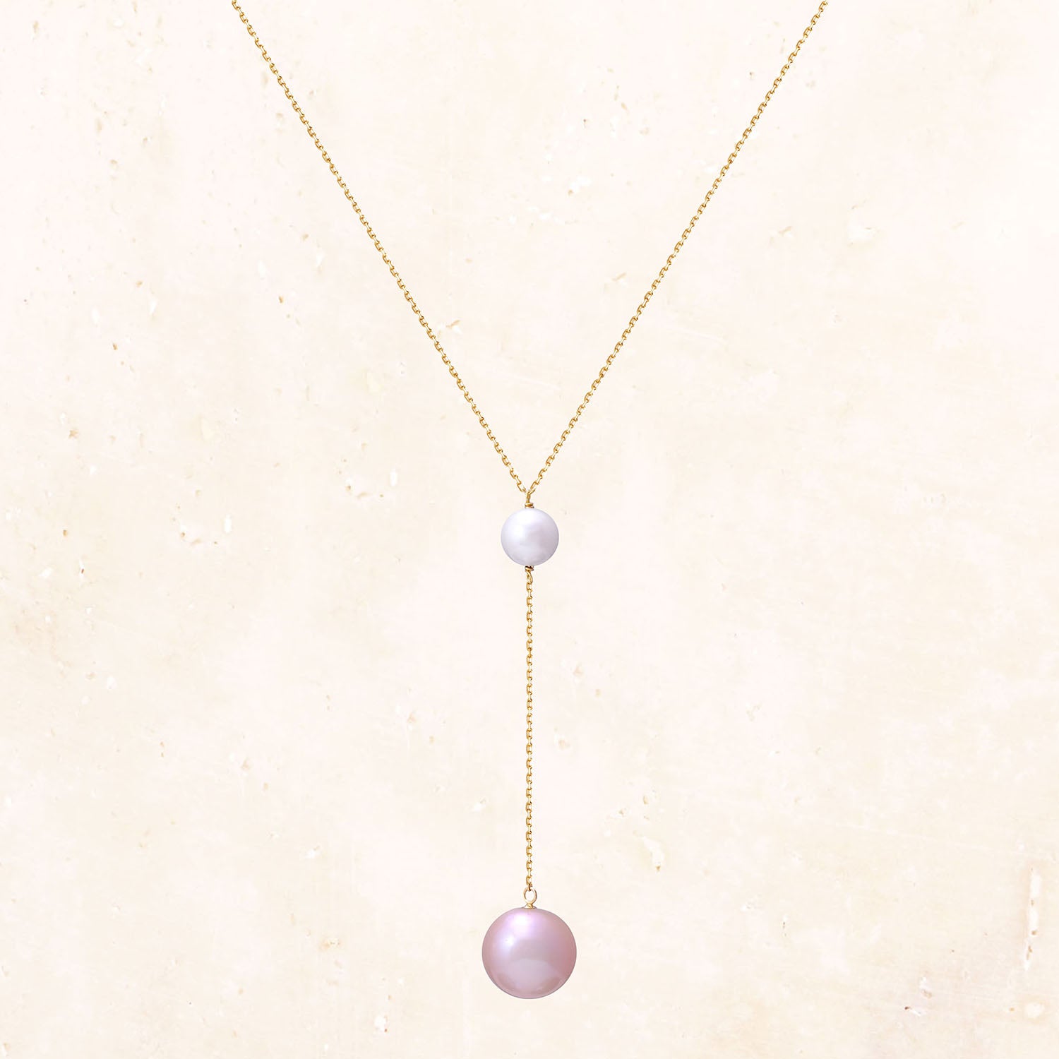10K Gold Floating Pearl Necklace (Pink)