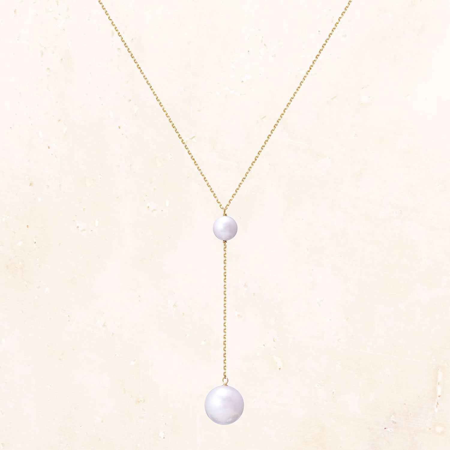 10K Gold Floating Pearl Necklace (White)