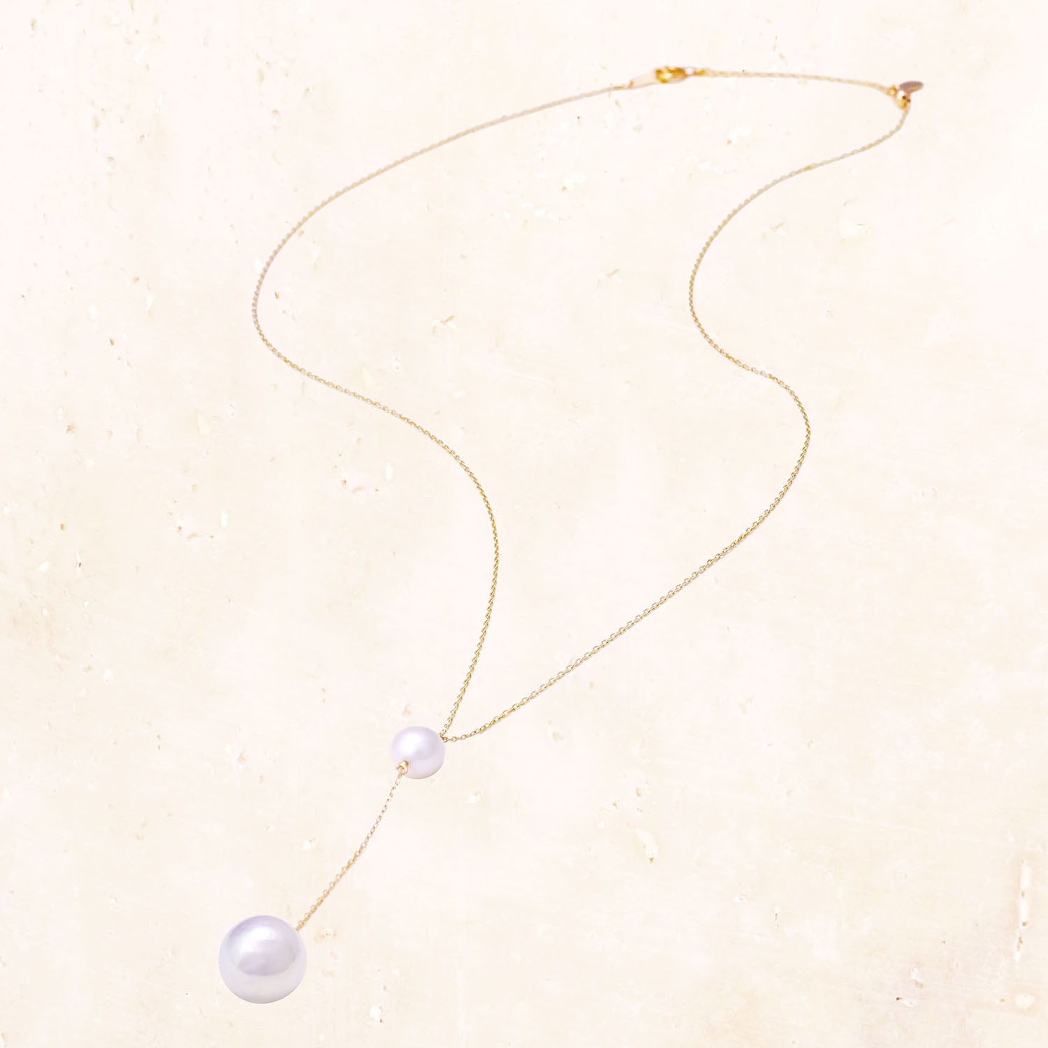 10K Gold Floating Pearl Necklace (White)