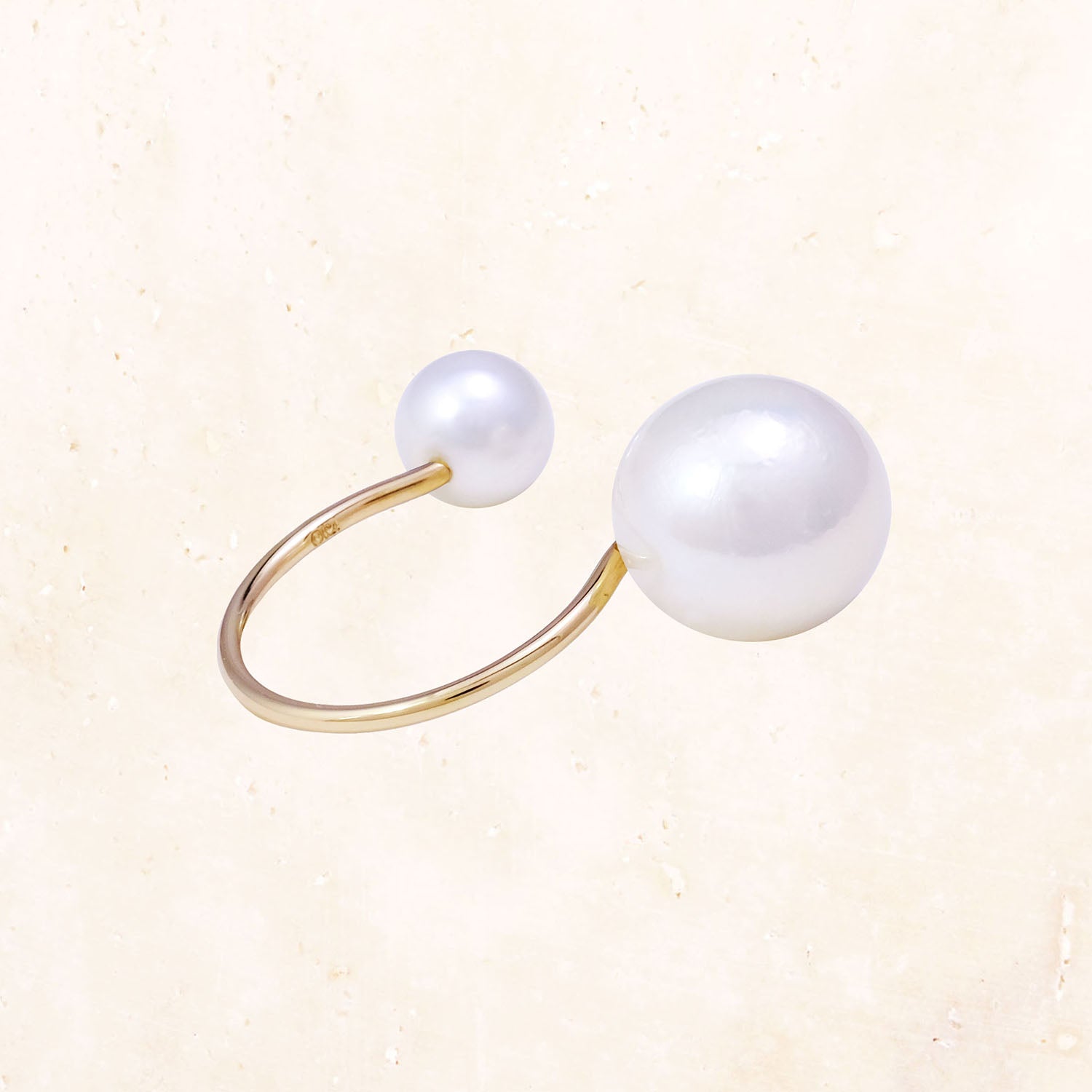 10K金珍珠漂浮戒指（白色）