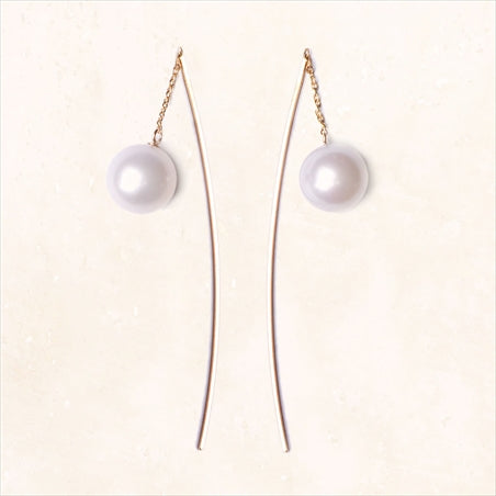 10K Gold Sleek White Pearl Earrings