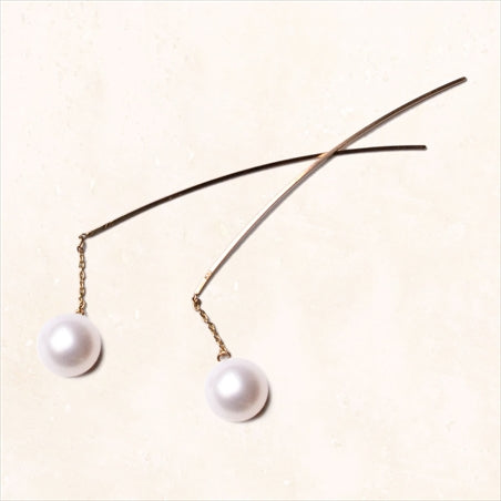 10K Gold Sleek White Pearl Earrings