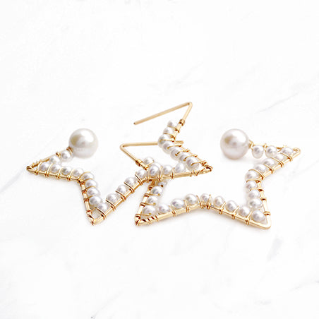 Pearl Star Hoop Earrings