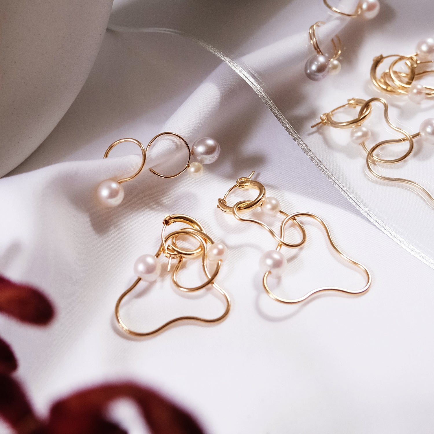 Asymmetrical Wave Pearl Earrings