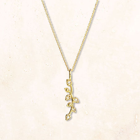 18K Diamond Twig Leaves Charms and Chain Necklace Set