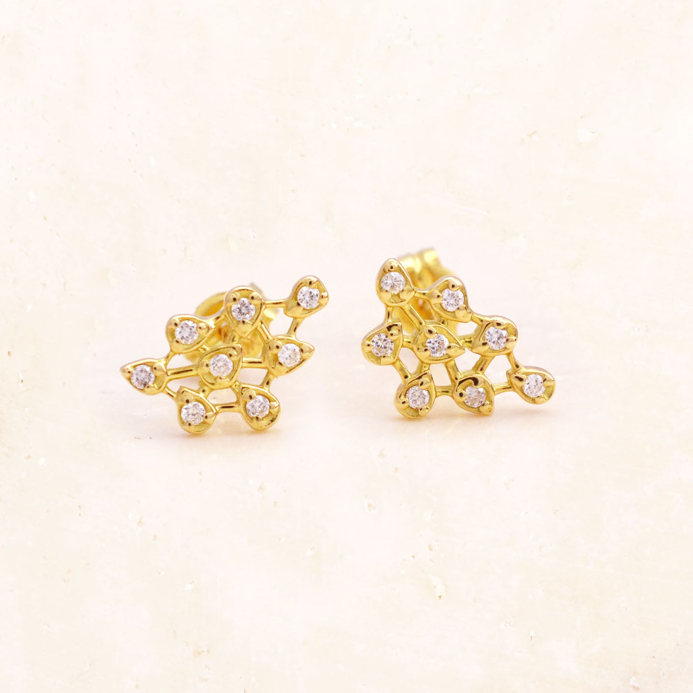 18K Yellow Gold Lacey Leaves Diamond Earrings