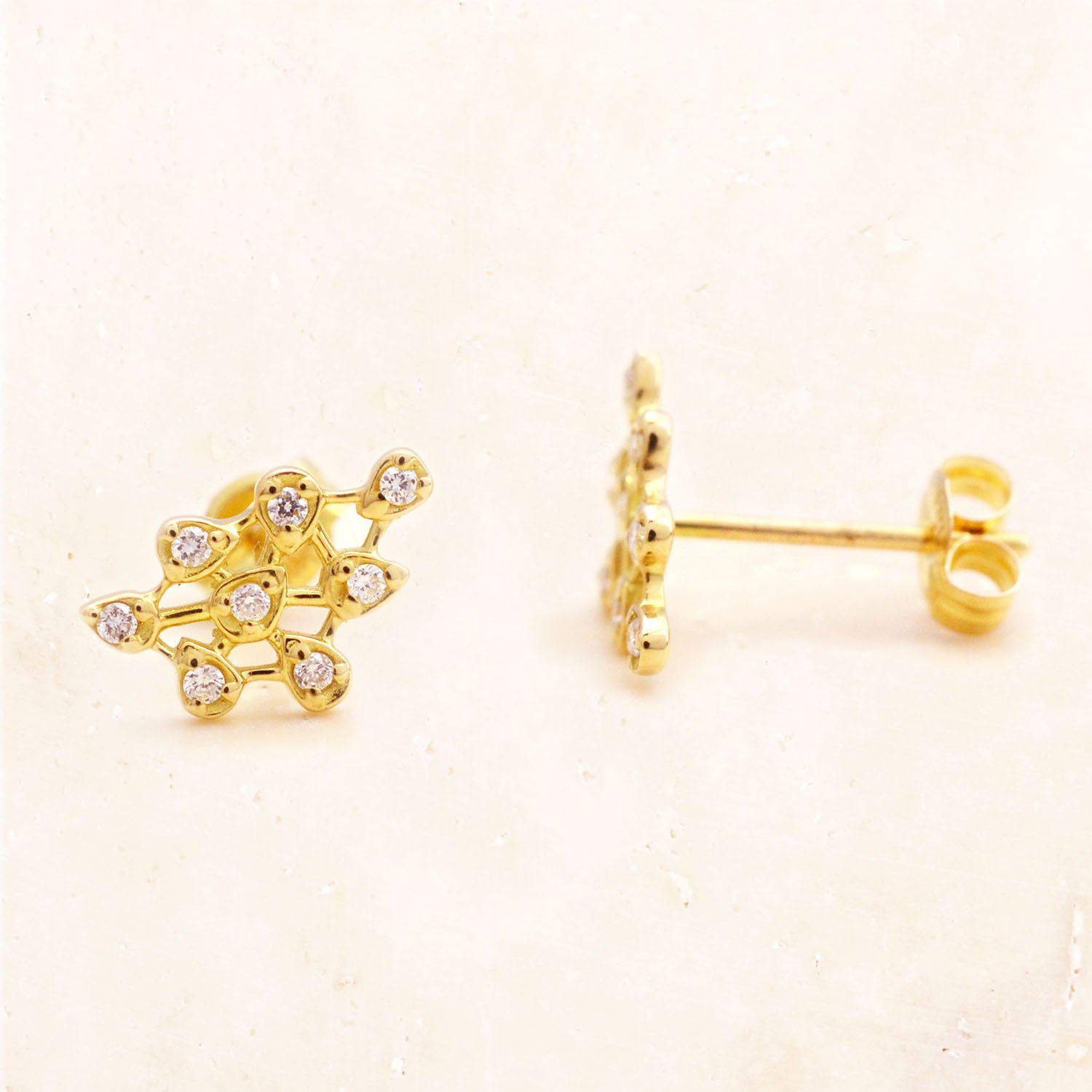 18K Yellow Gold Lacey Leaves Diamond Earrings