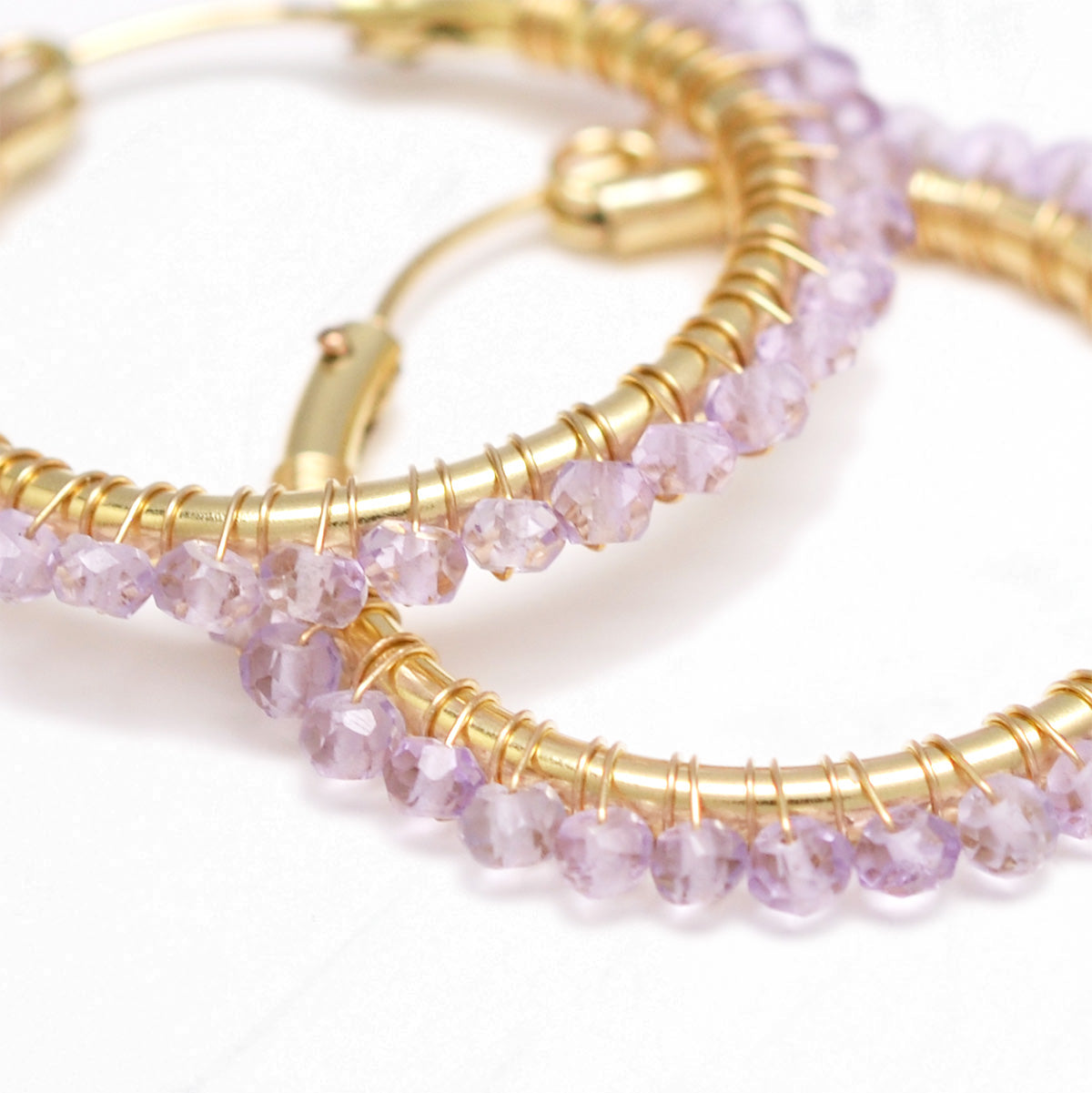 Pink Amethyst Wrapped Hoops M