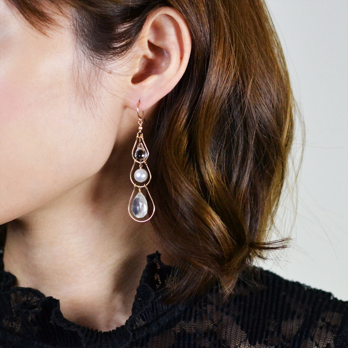 Gemstone & Pearl Triple Layer Earrings
