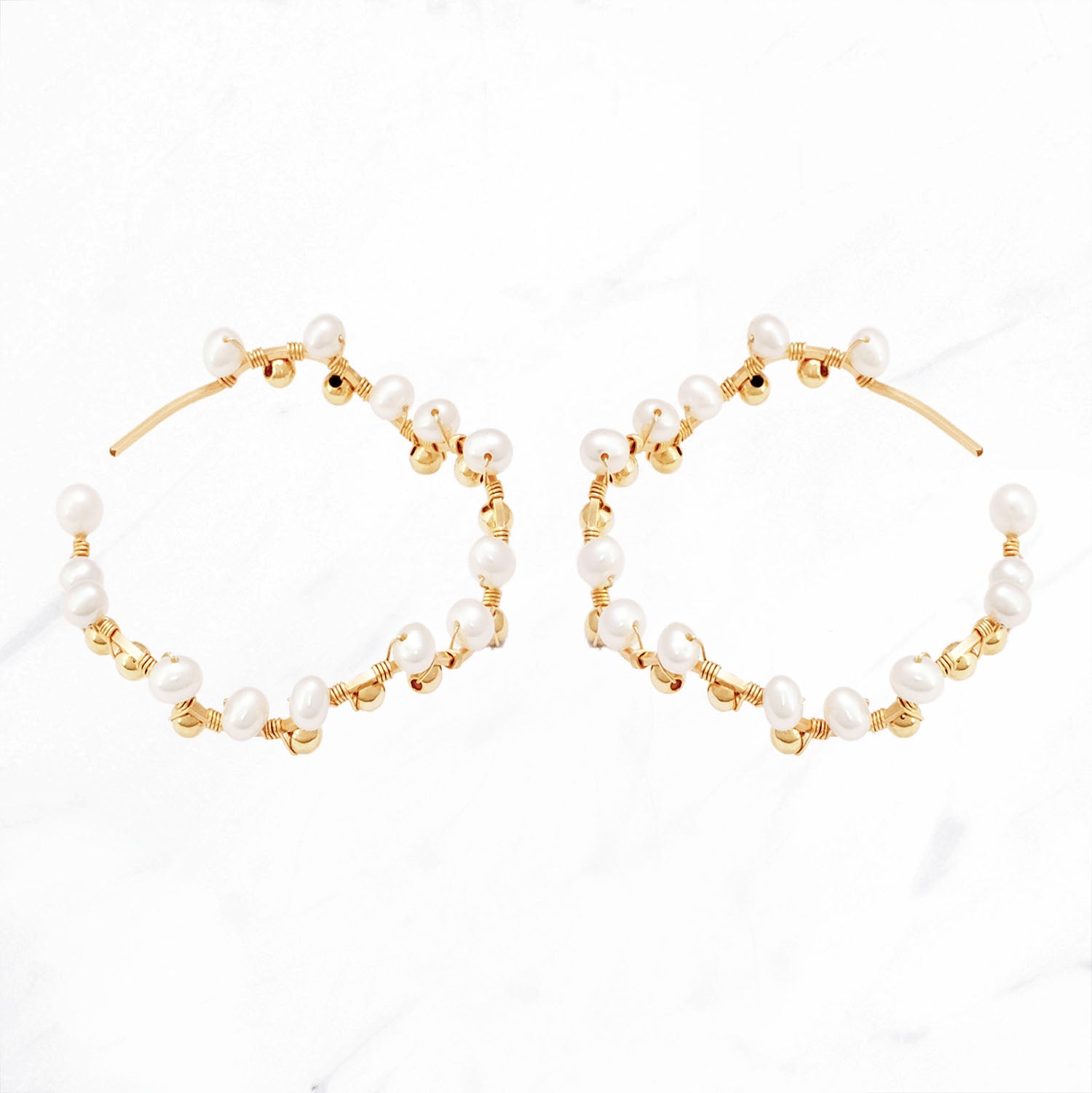 Wrapped Pearl Wavy Hoops