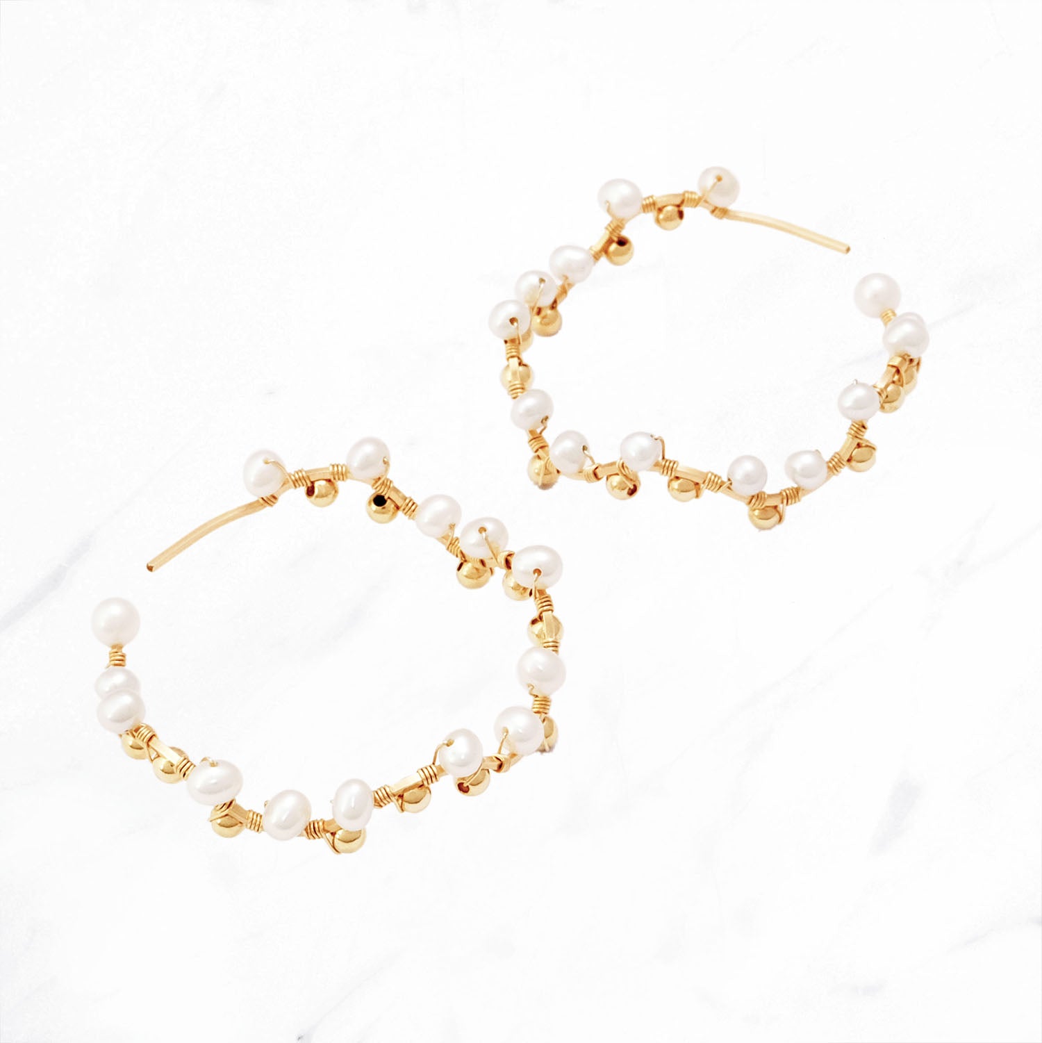 Wrapped Pearl Wavy Hoops