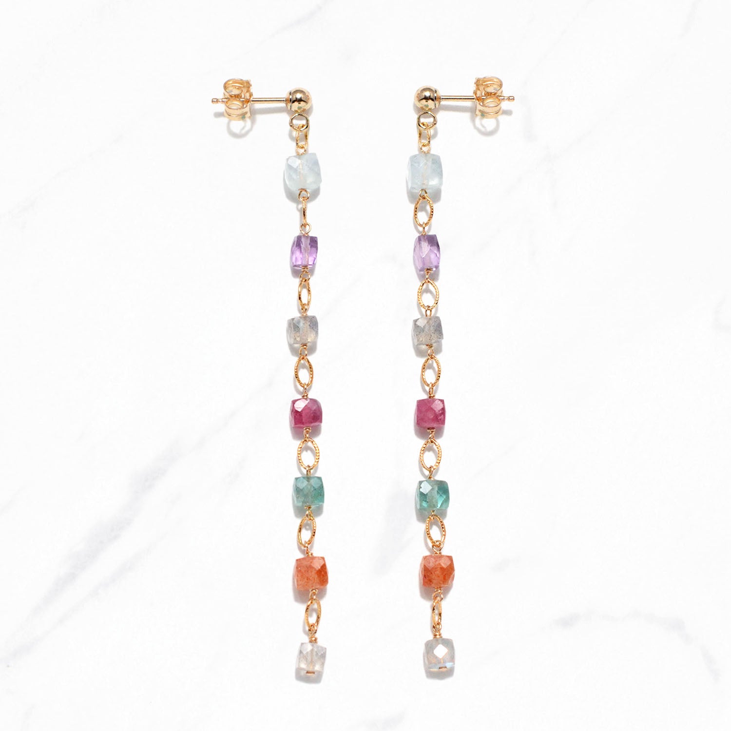 Colorful Gemstones Dangling Earrings (Multicolor)
