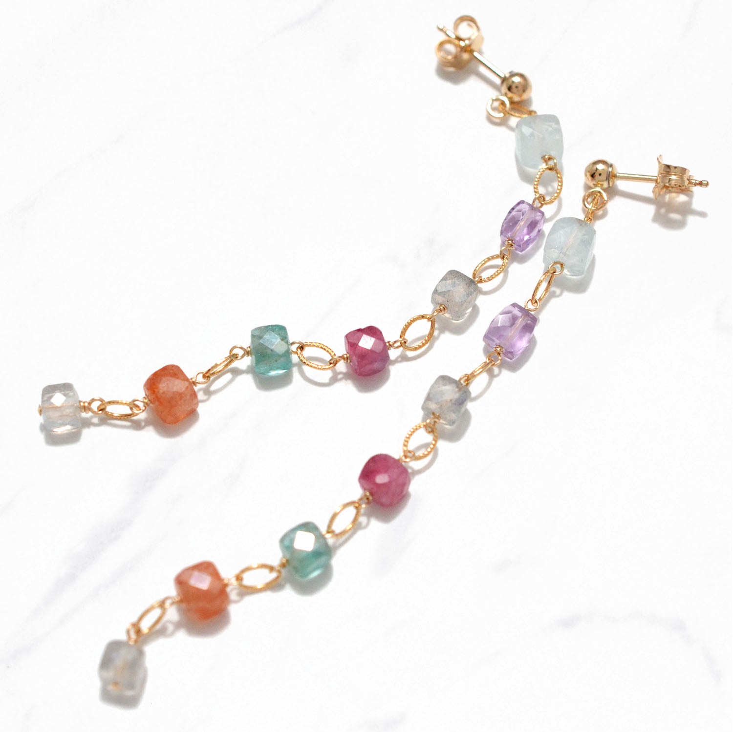Colorful Gemstones Dangling Earrings (Multicolor)