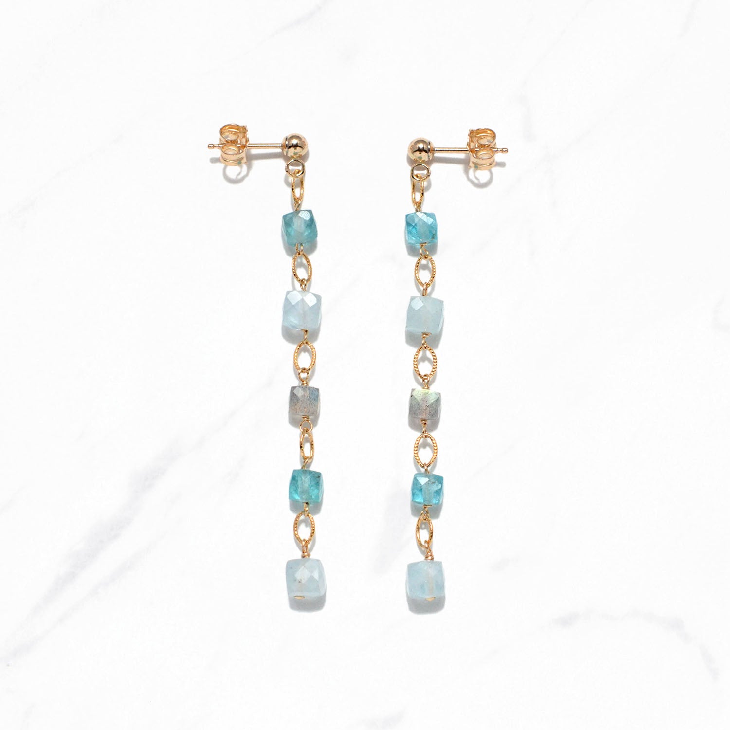 Colorful Gemstones Dangling Earrings (Aqua)
